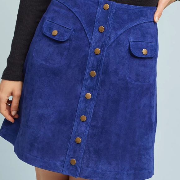 Anthropologie Button Front Suede Mini Skirt NWT $148 Size 10 - Picture 2 of 7